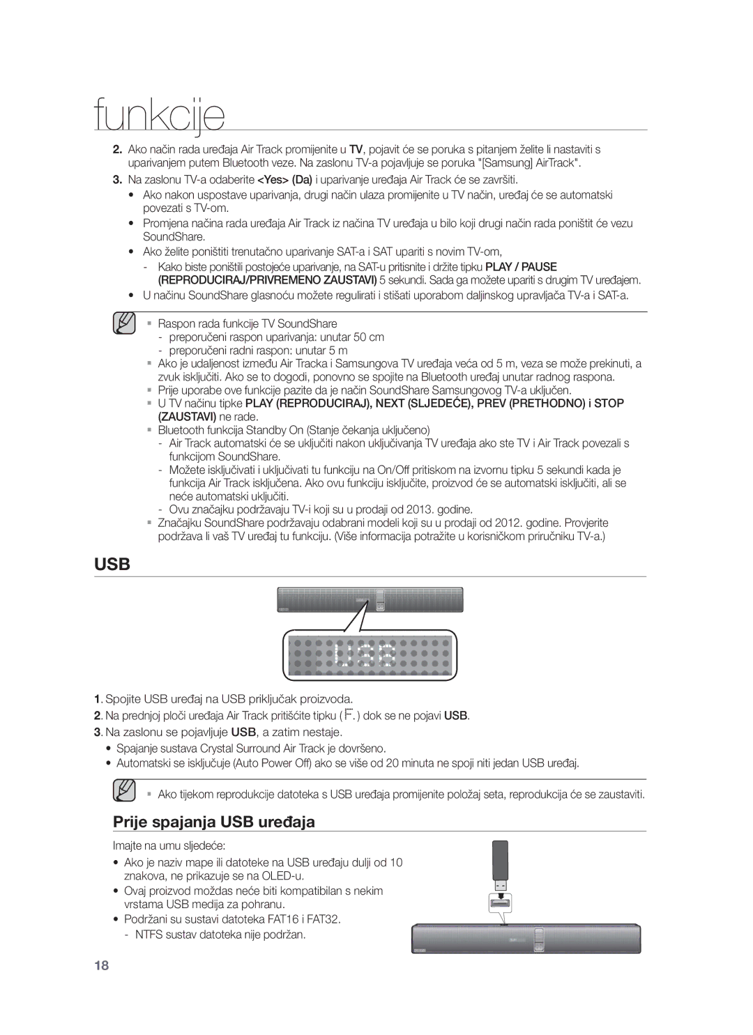 Samsung HW-F751/EN, HW-F750/EN manual Usb, Prije spajanja USB uređaja 