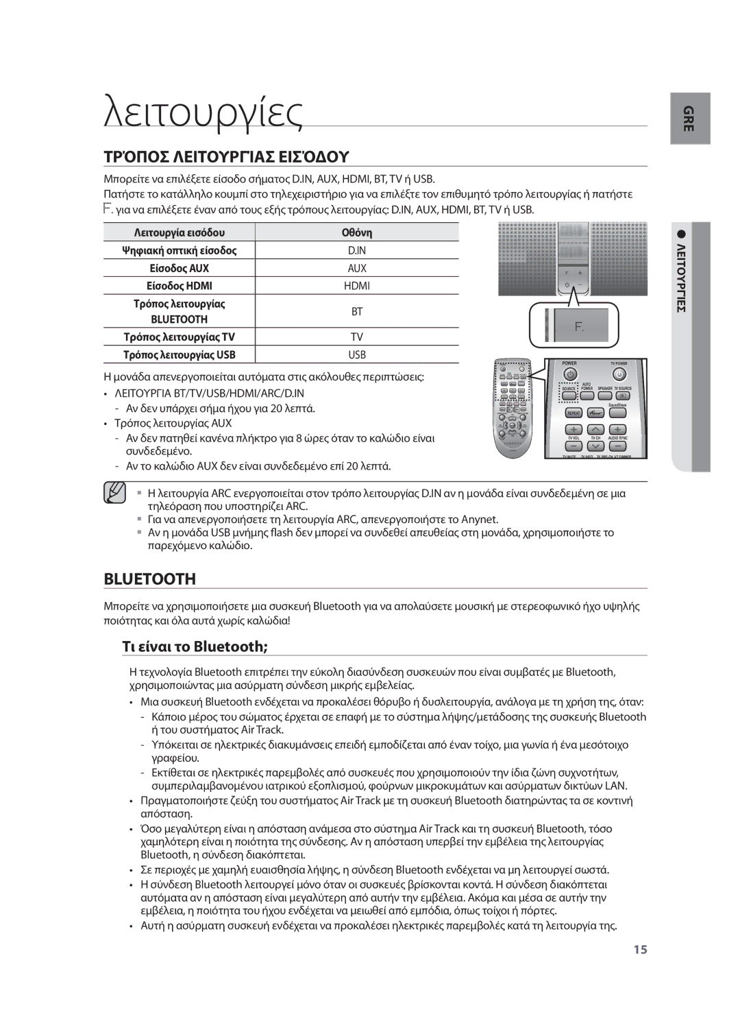 Samsung HW-F750/EN, HW-F751/EN manual Λειτουργίες, Τρόποσ Λειτουργίασ Εισόδου, Τι είναι το Bluetooth, Λειτουργίεσ 