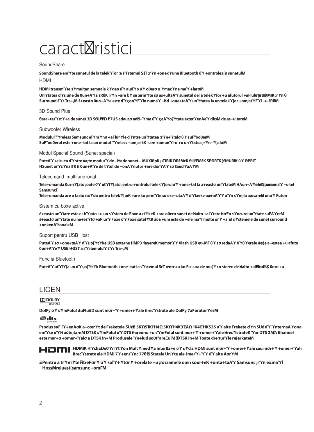 Samsung HW-F750/EN, HW-F751/EN manual Caracteristici, Licenţă 