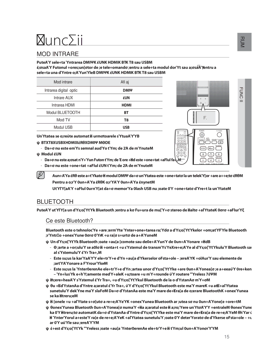 Samsung HW-F751/EN, HW-F750/EN manual Funcţii, MOD Intrare, Ce este Bluetooth? 