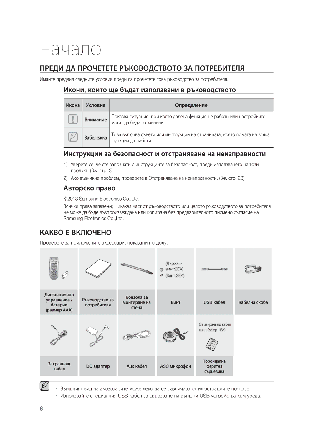 Samsung HW-F751/EN, HW-F750/EN manual Начало, Преди ДА Прочетете Ръководството ЗА Потребителя, Какво Е Включено 