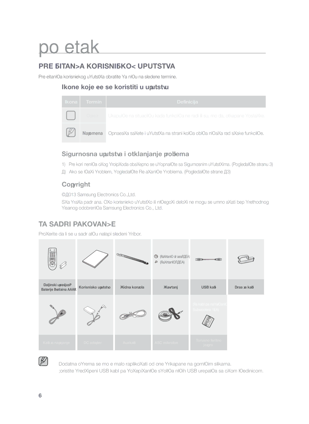 Samsung HW-F750/EN, HW-F751/EN manual Početak, PRE Čitanja Korisničkog Uputstva, ŠTA Sadrži Pakovanje 