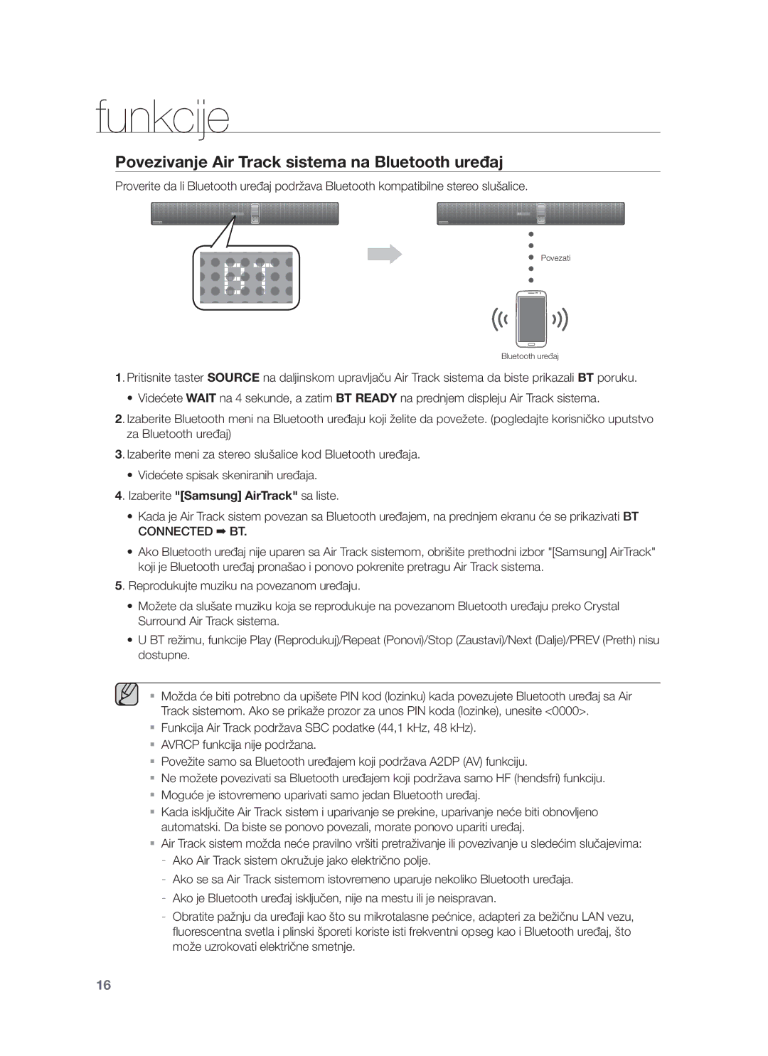 Samsung HW-F750/EN, HW-F751/EN manual Povezivanje Air Track sistema na Bluetooth uređaj, Izaberite Samsung AirTrack sa liste 