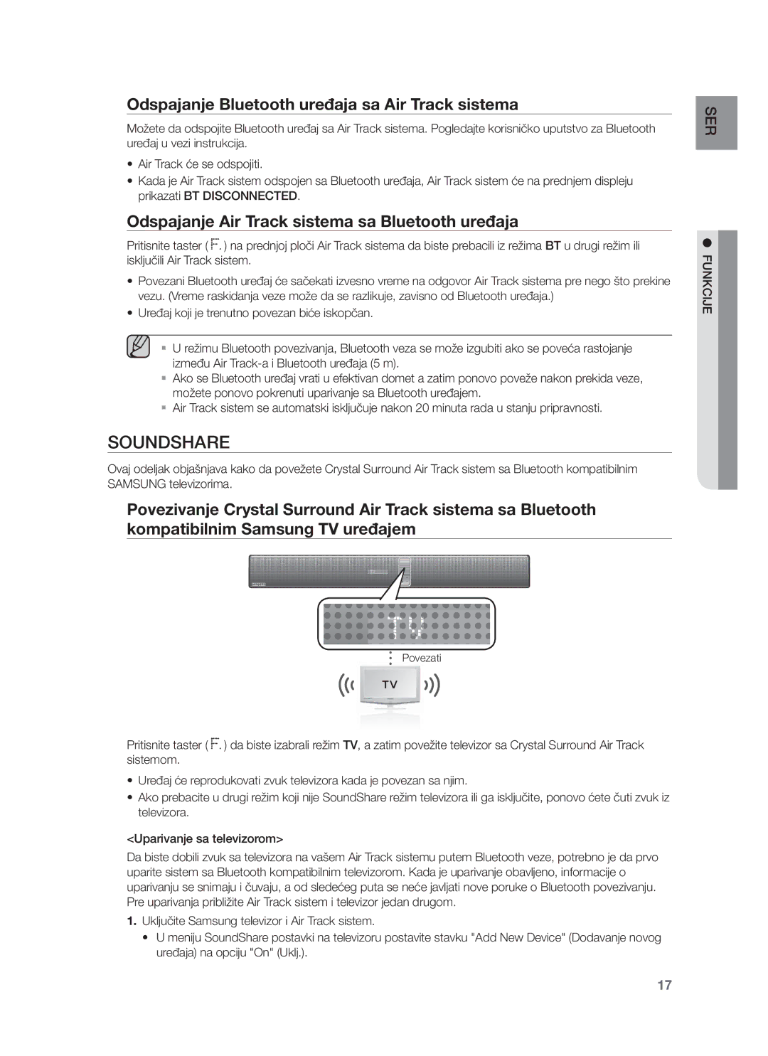 Samsung HW-F751/EN Odspajanje Bluetooth uređaja sa Air Track sistema, Odspajanje Air Track sistema sa Bluetooth uređaja 