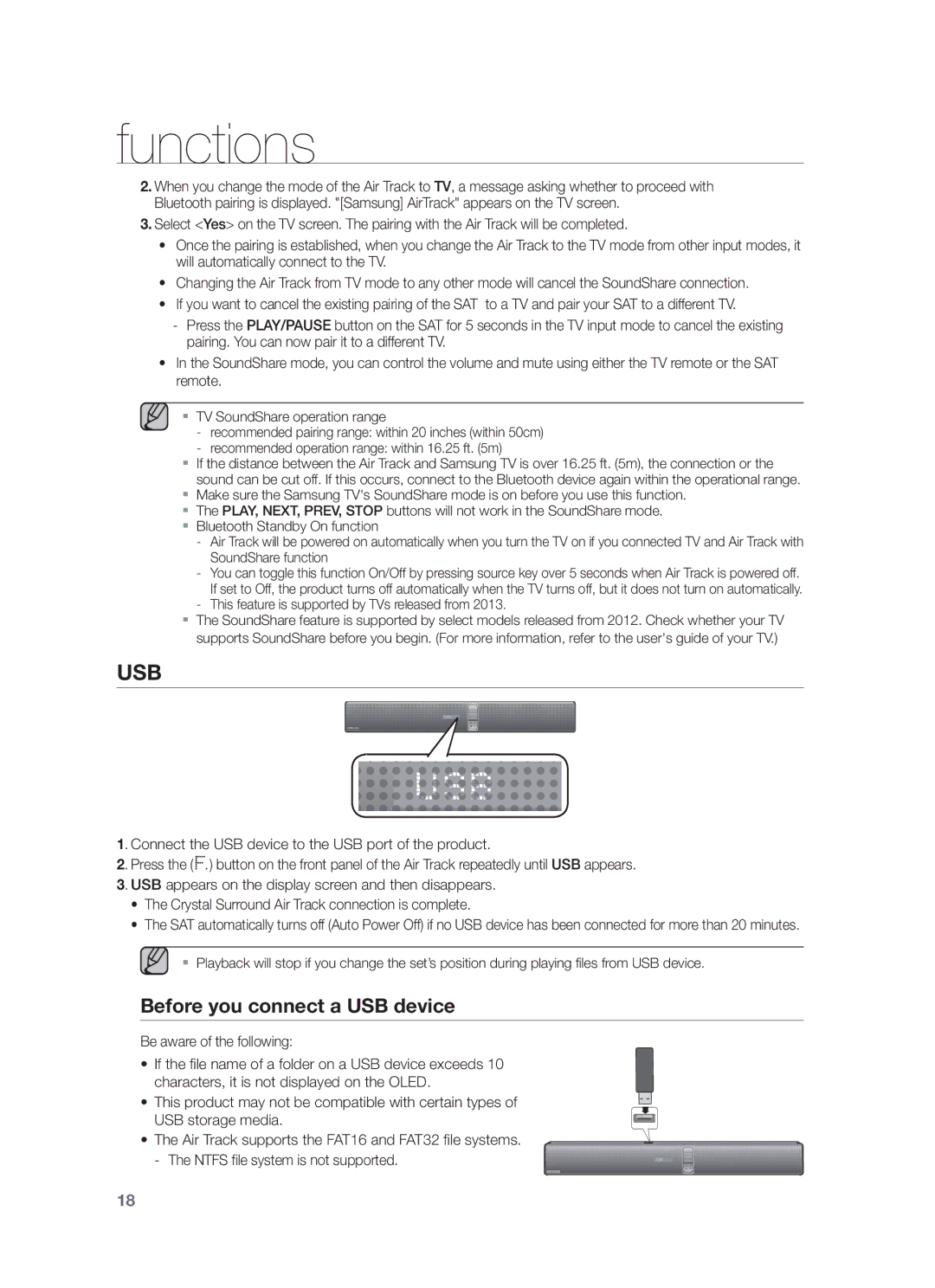 Samsung HW-F751/UM manual Before you connect a USB device, Be aware of the following 