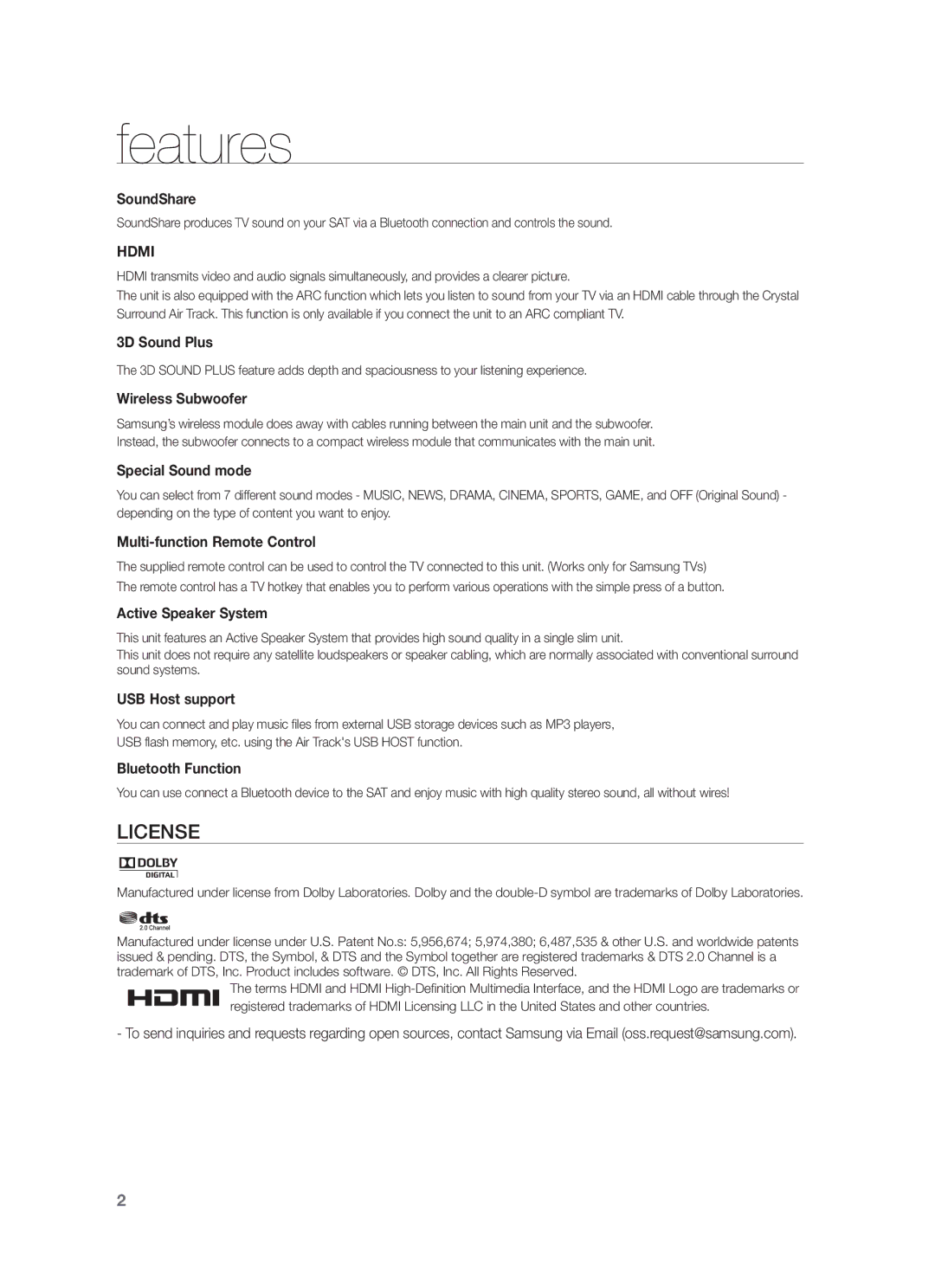 Samsung HW-F751/UM manual Features 