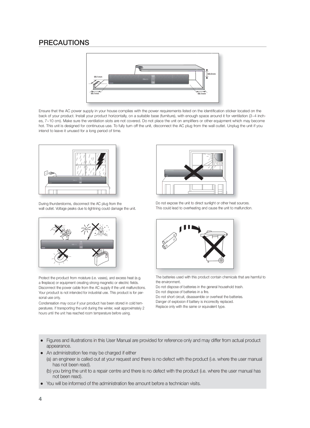 Samsung HW-F751/UM manual Precautions 