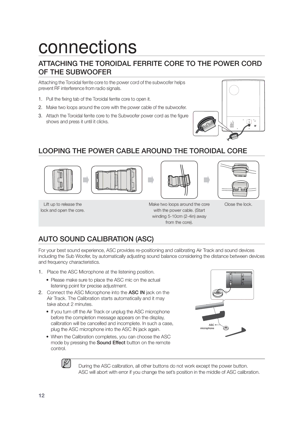 Samsung HW-F750/XN, HW-F751/XN, HW-F751/TK Looping the Power Cable around the Toroidal Core, Auto Sound Calibration ASC 