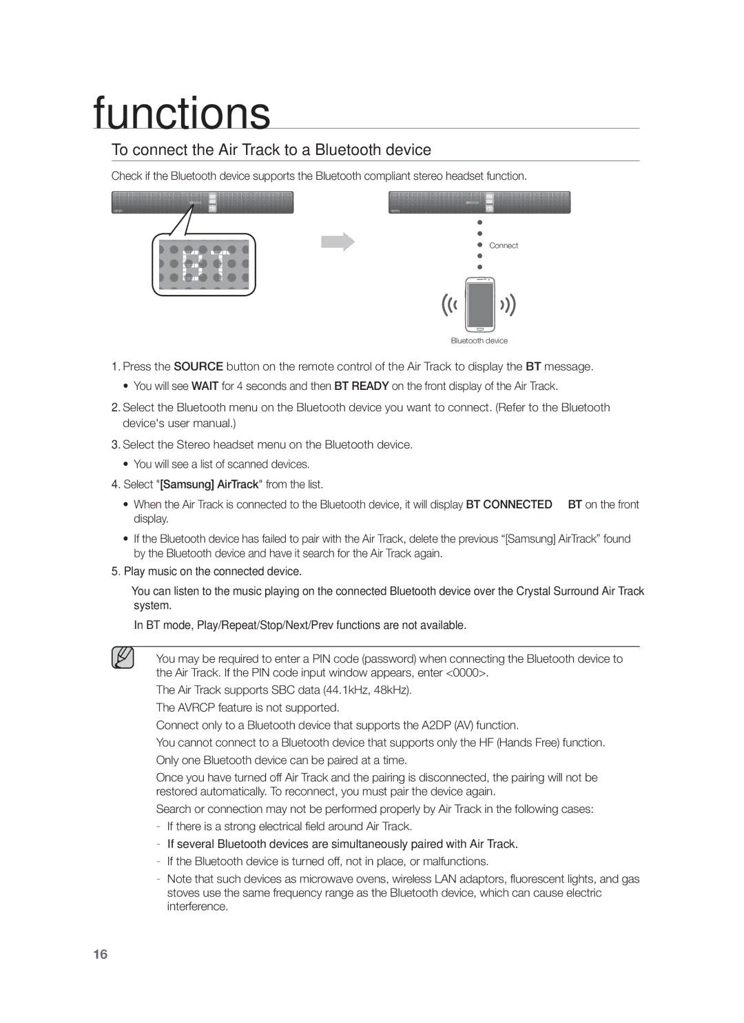 Samsung HW-F750/XE, HW-F751/XN, HW-F751/TK, HW-F751/EN, HW-F750/XN, HW-F750/EN To connect the Air Track to a Bluetooth device 