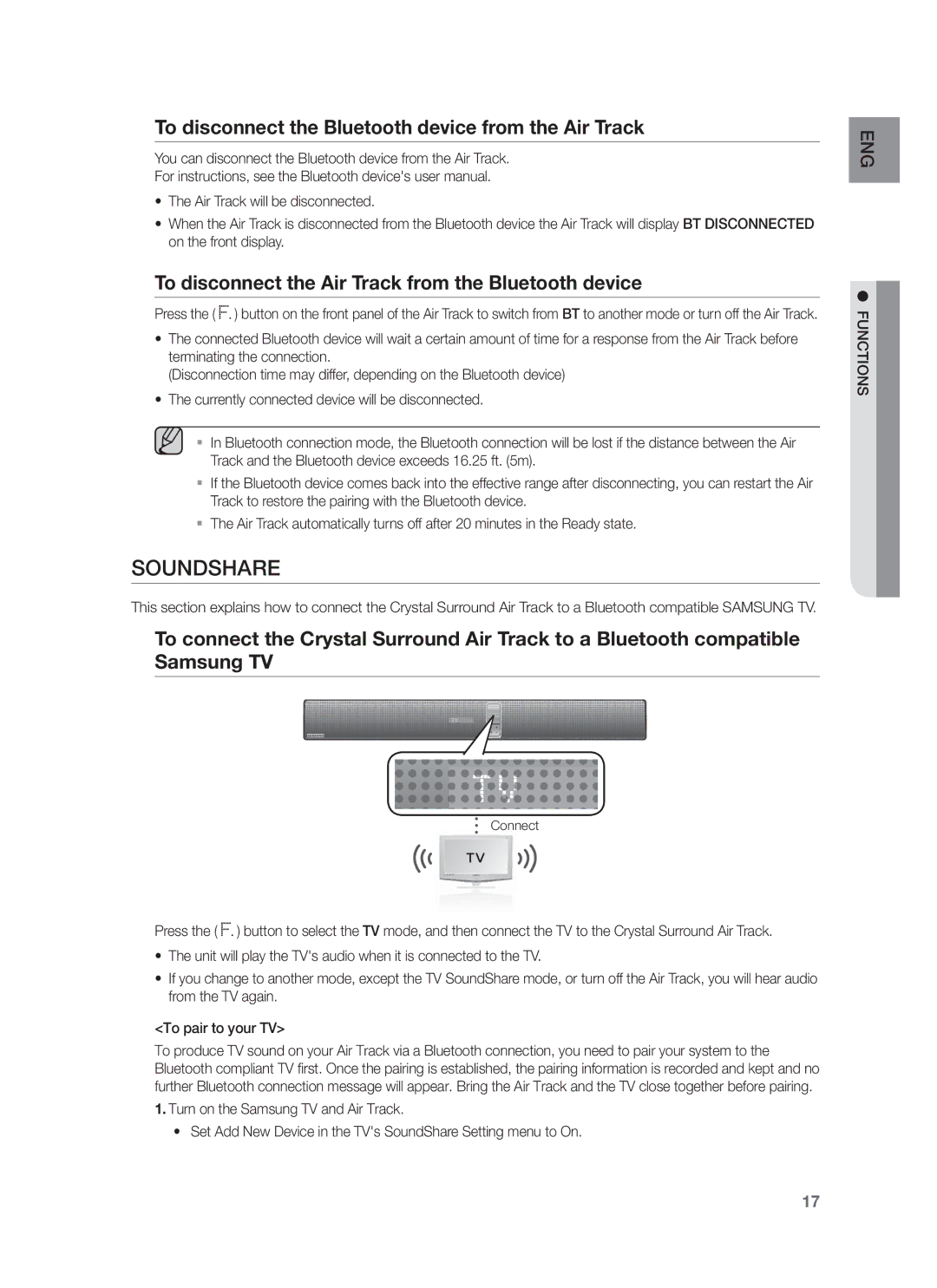 Samsung HW-F751/XE, HW-F751/XN, HW-F751/TK, HW-F751/EN Soundshare, To disconnect the Bluetooth device from the Air Track 