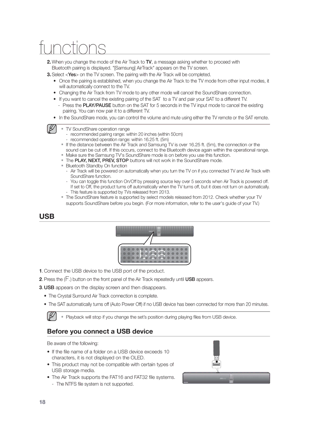 Samsung HW-F751/XN, HW-F751/TK, HW-F751/EN Before you connect a USB device, This feature is supported by TVs released from 