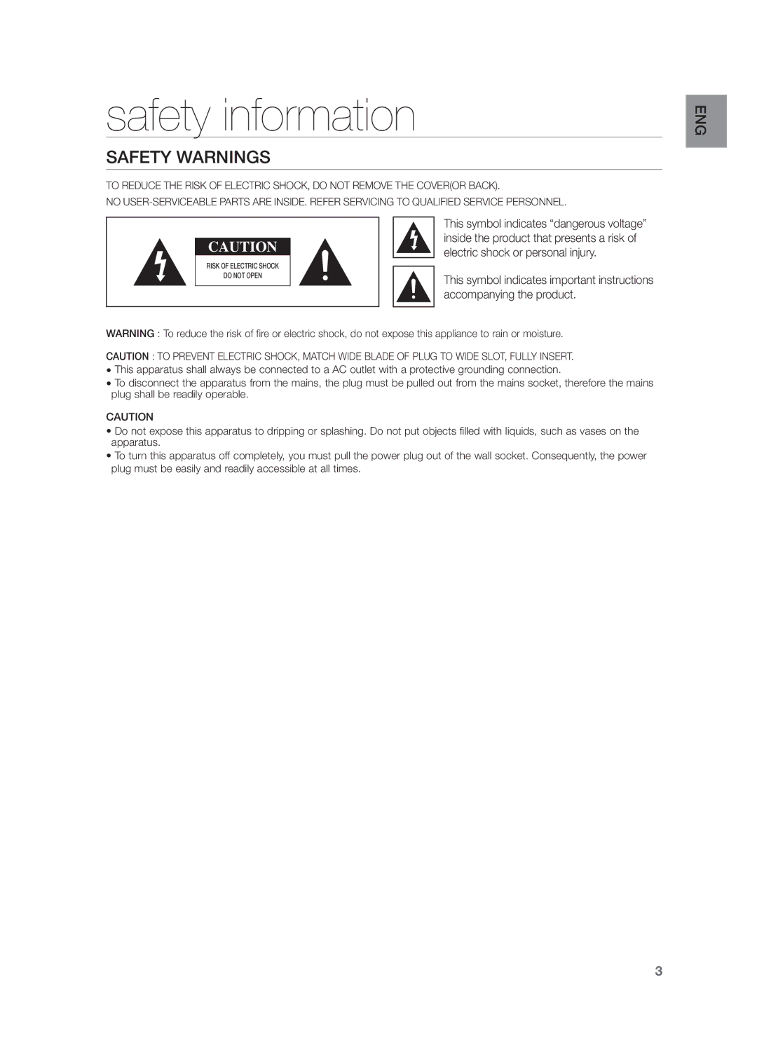 Samsung HW-F750/XN manual Safety information, Safety Warnings, Electric shock or personal injury, Accompanying the product 