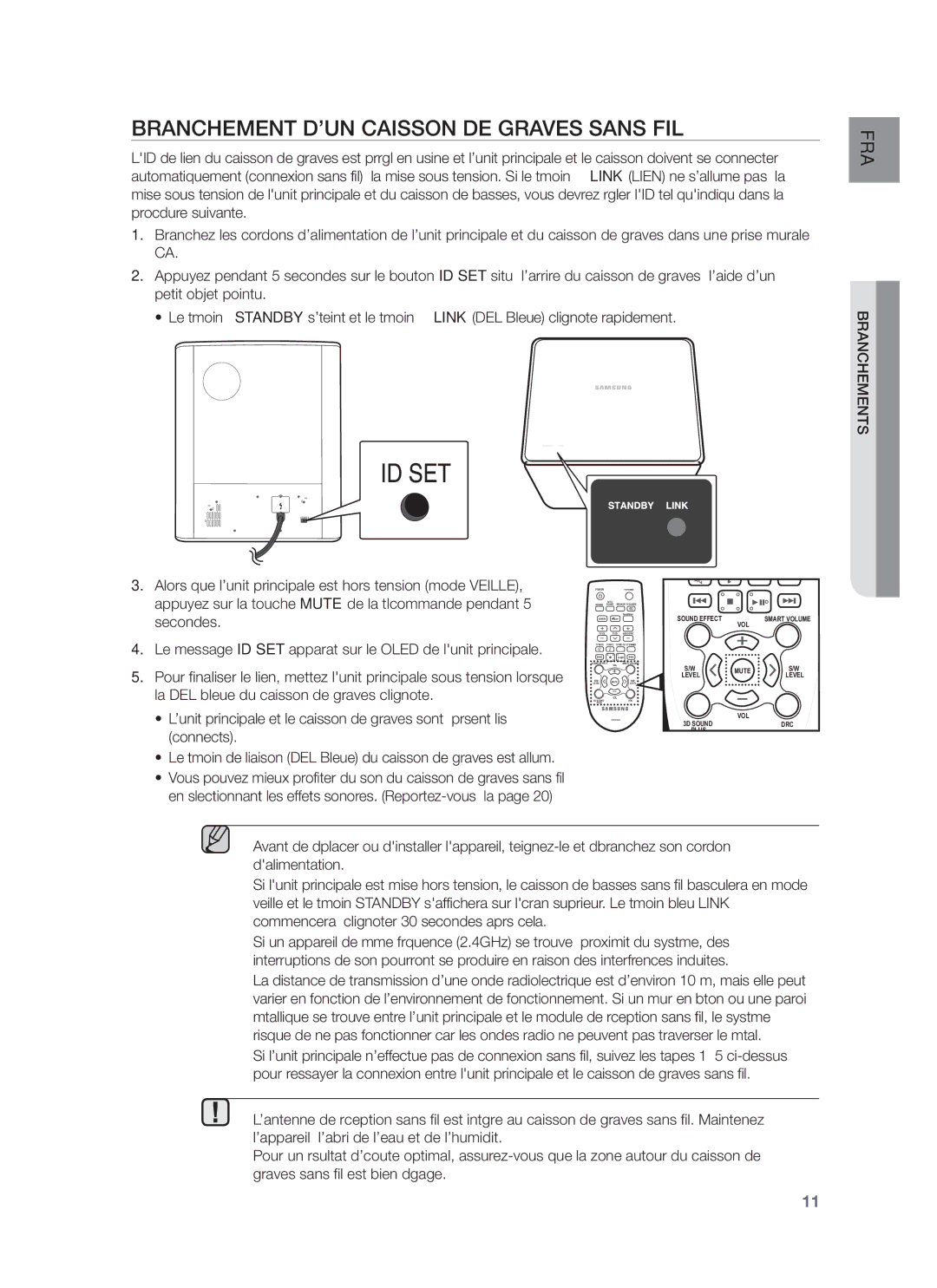 Samsung HW-F751/XN, HW-F751/TK, HW-F751/EN, HW-F750/XN, HW-F750/EN Branchement D’UN Caisson DE Graves Sans FIL, Branchements 