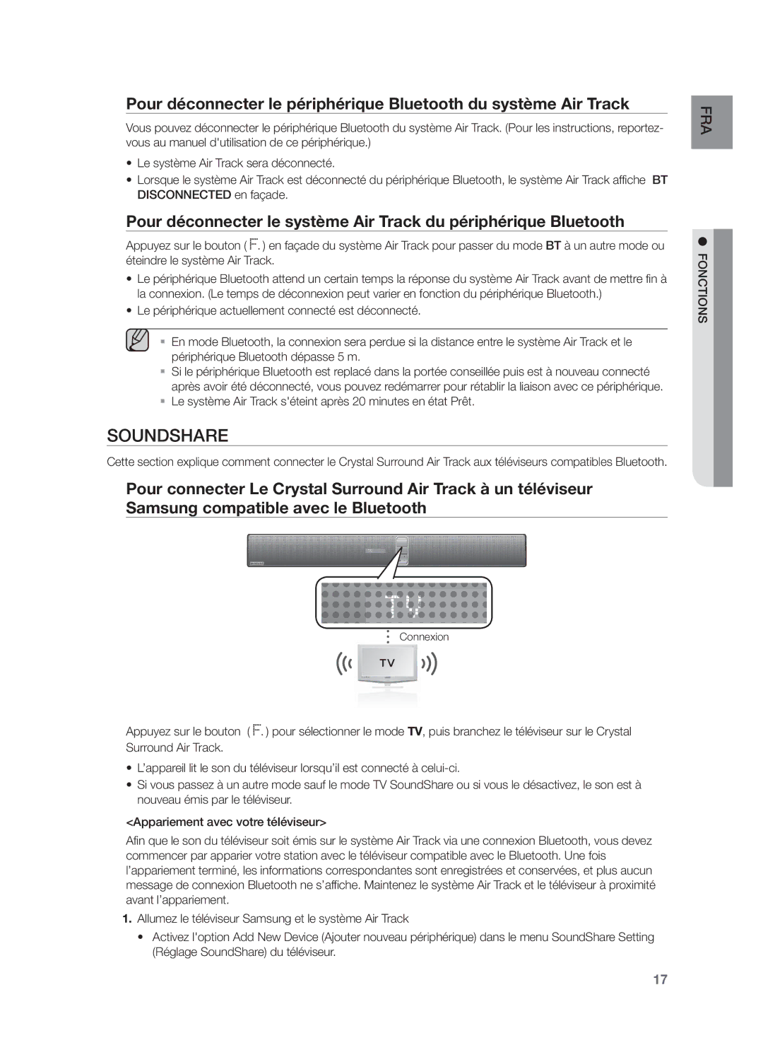 Samsung HW-F751/ZF, HW-F751/XN, HW-F751/TK manual Soundshare, Le système Air Track séteint après 20 minutes en état Prêt 