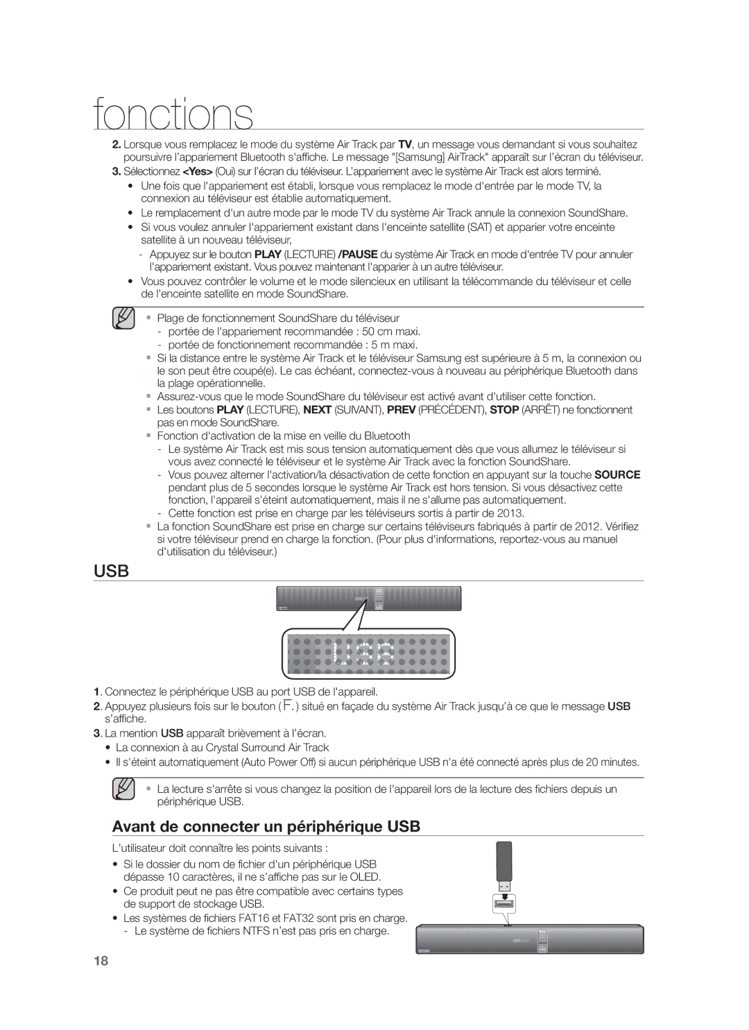 Samsung HW-F750/XE, HW-F751/XN, HW-F751/TK, HW-F751/EN, HW-F750/XN, HW-F750/EN Usb, Avant de connecter un périphérique USB 