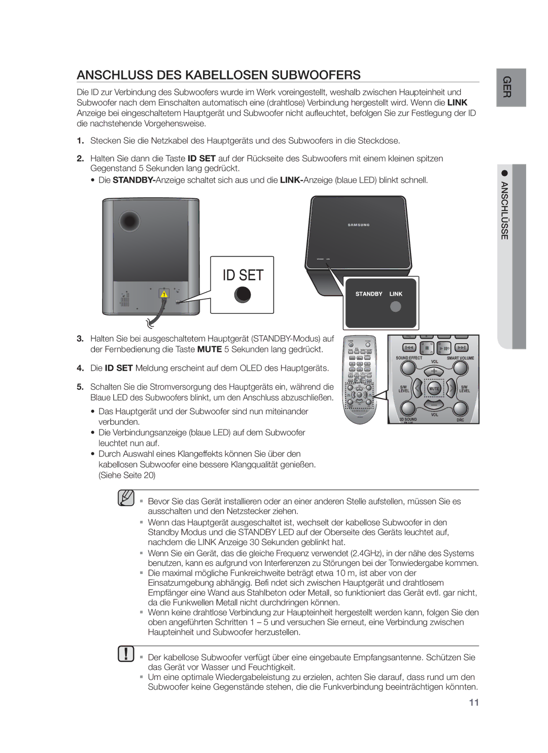 Samsung HW-F750/XE, HW-F751/XN, HW-F751/TK, HW-F751/EN, HW-F750/XN, HW-F750/EN Anschluss DES Kabellosen Subwoofers, Anschlüsse 