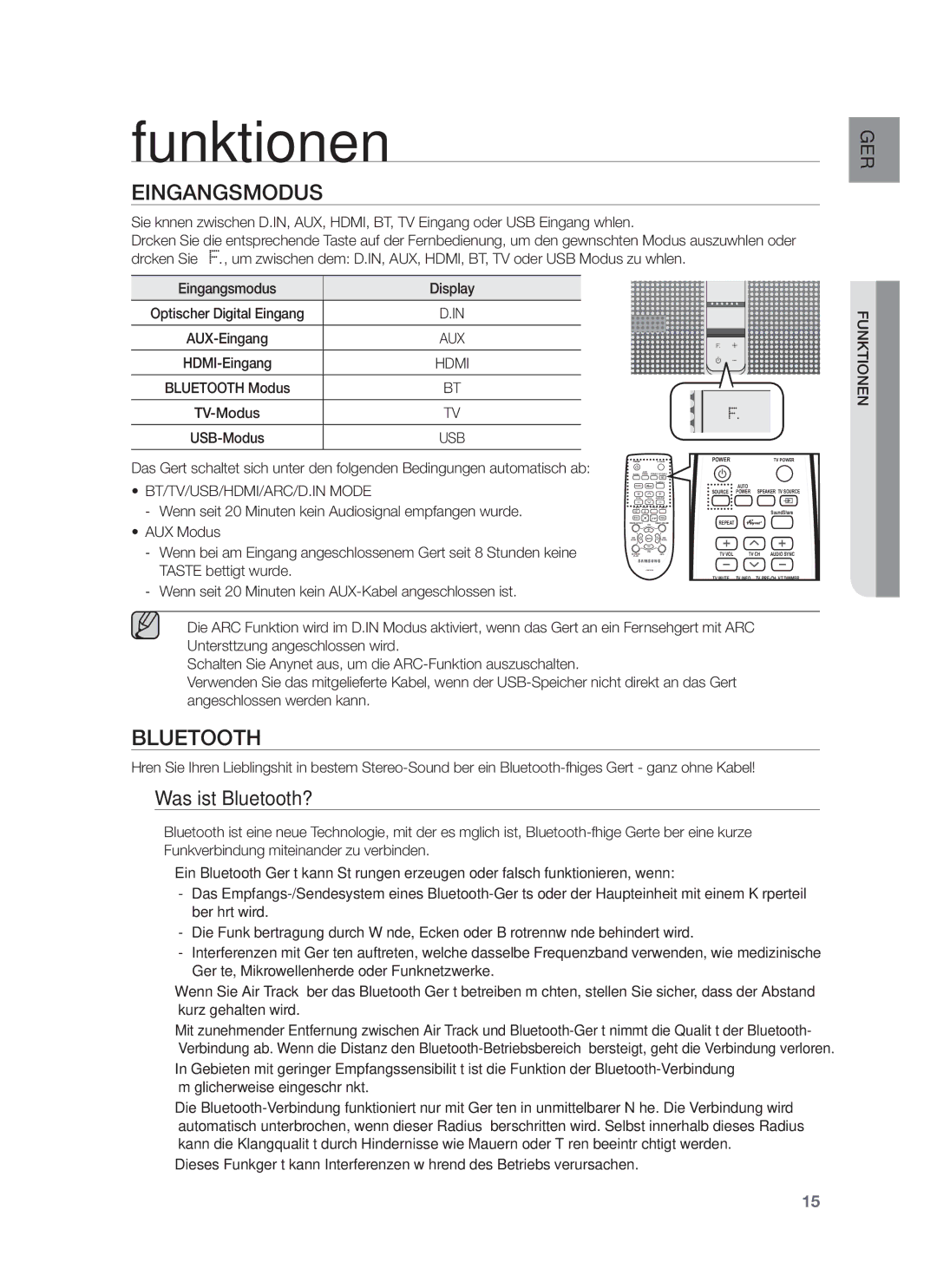 Samsung HW-F751/EN, HW-F751/XN, HW-F751/TK, HW-F750/XN, HW-F750/EN Funktionen, Was ist Bluetooth?, Eingangsmodus Display 