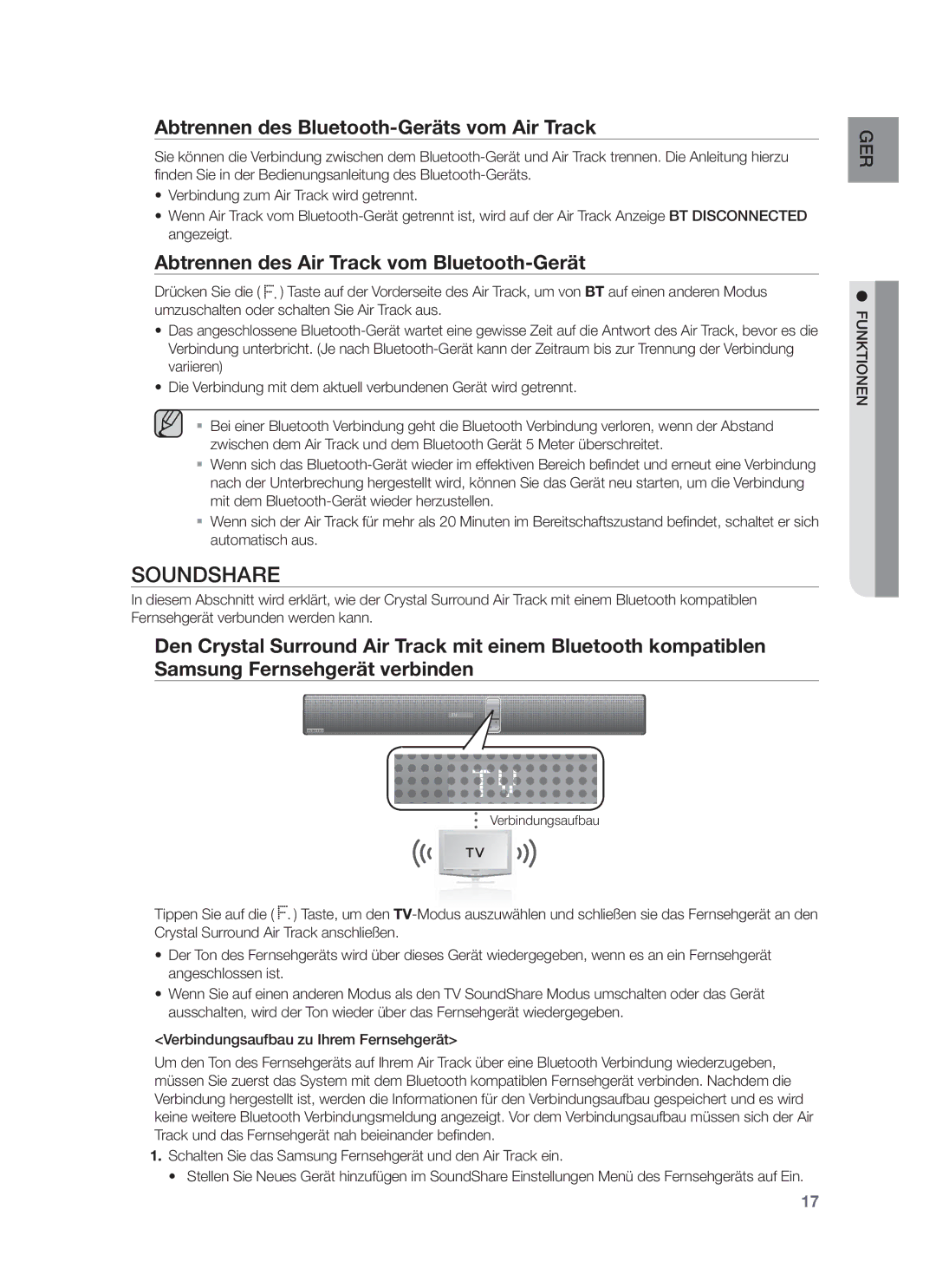 Samsung HW-F750/EN, HW-F751/XN Abtrennen des Bluetooth-Geräts vom Air Track, Abtrennen des Air Track vom Bluetooth-Gerät 