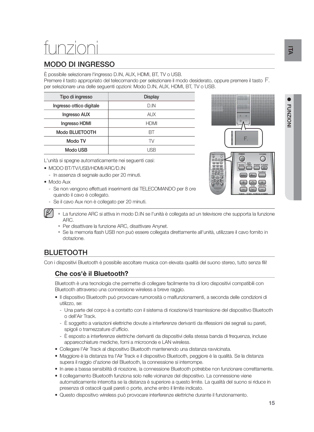 Samsung HW-F751/XN, HW-F751/TK, HW-F751/EN Funzioni, Modo DI Ingresso, Che cosè il Bluetooth?, Modo BT/TV/USB/HDMI/ARC/D.IN 