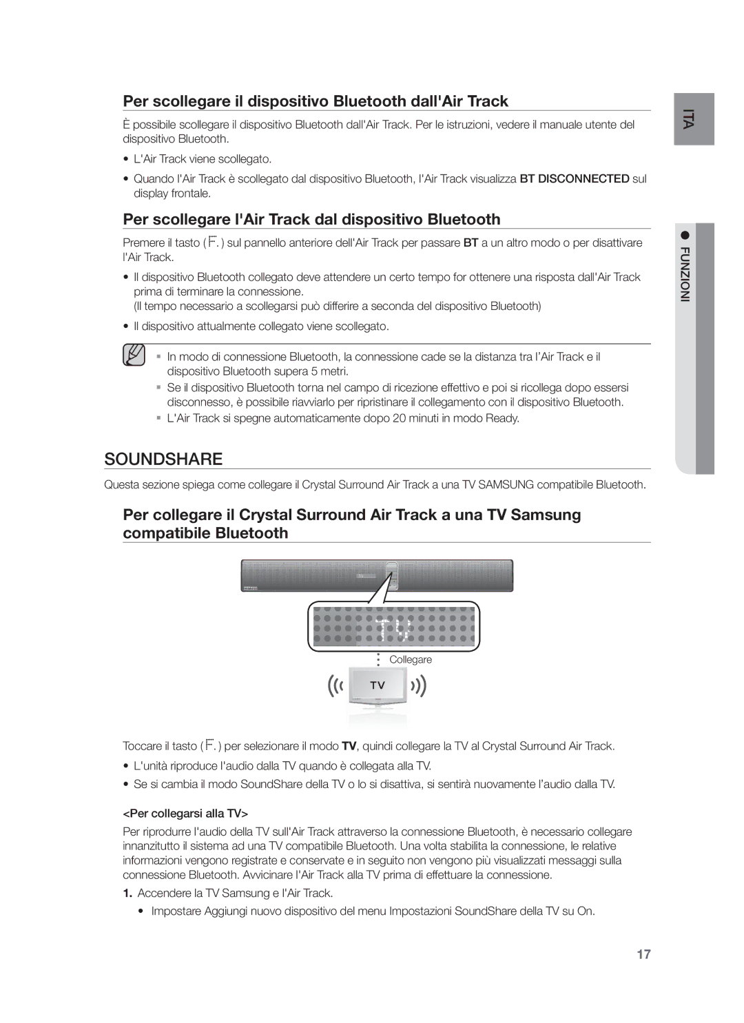 Samsung HW-F751/EN, HW-F751/XN, HW-F751/TK, HW-F750/XN, HW-F750/EN manual Per scollegare il dispositivo Bluetooth dallAir Track 