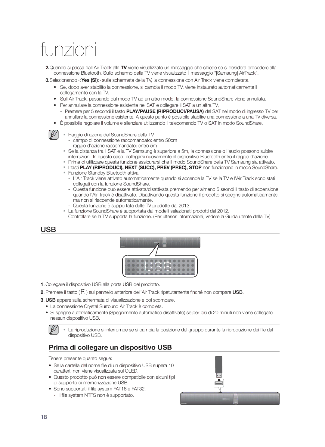 Samsung HW-F750/XN, HW-F751/XN, HW-F751/TK, HW-F751/EN, HW-F750/EN, HW-F750/ZF manual Usb, Prima di collegare un dispositivo USB 