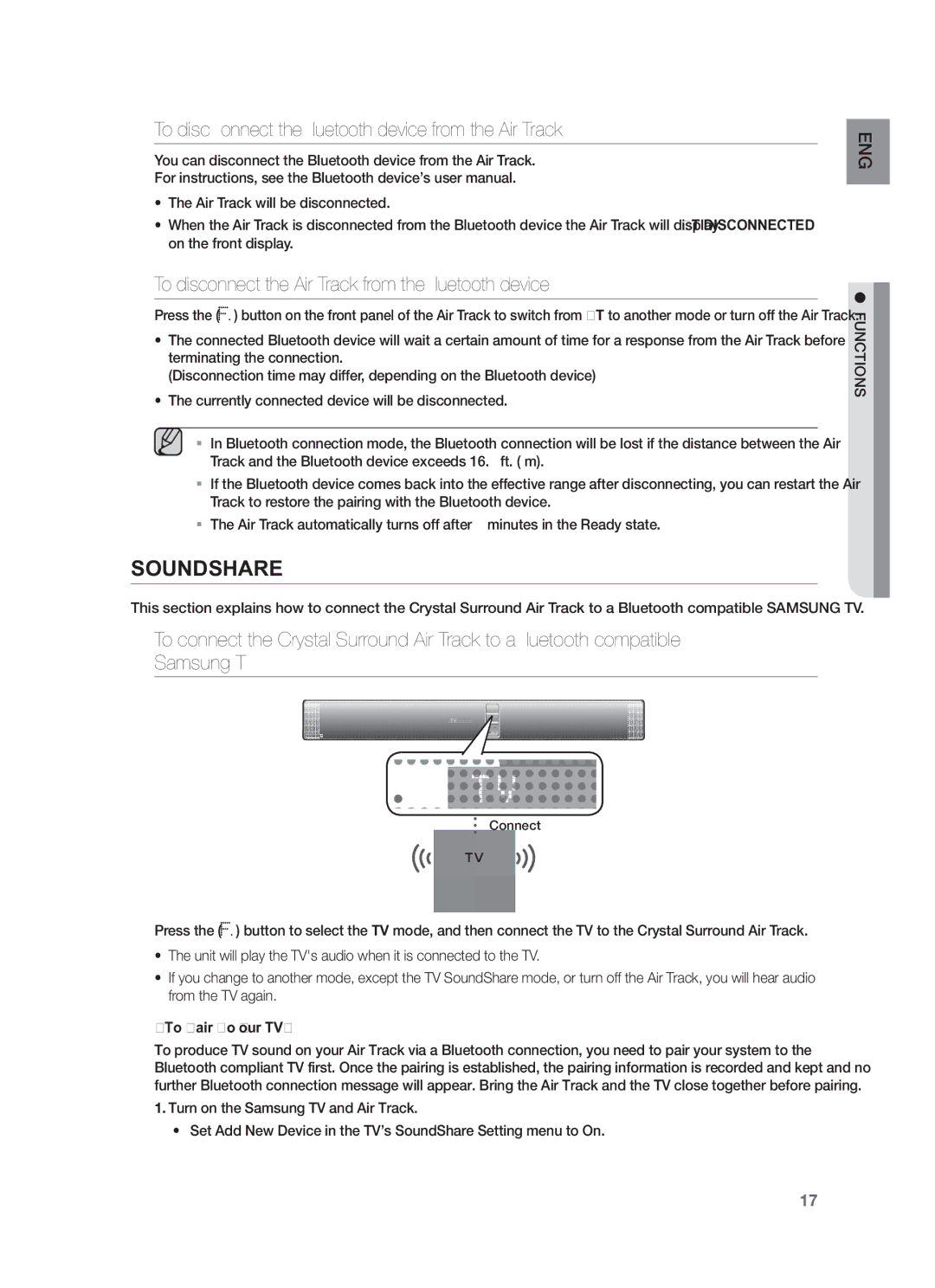 Samsung HW-F751/XE, HW-F751/XN, HW-F751/TK, HW-F751/EN Soundshare, To disconnect the Bluetooth device from the Air Track 