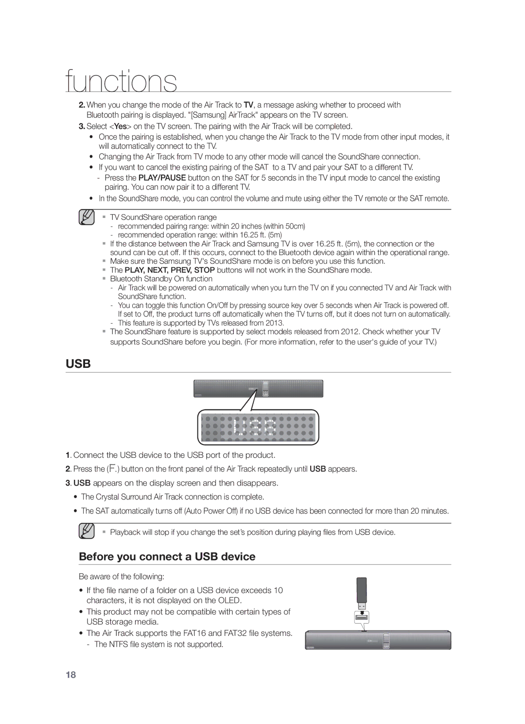 Samsung HW-F751/XN, HW-F751/TK, HW-F751/EN, HW-F750/XN, HW-F750/EN Before you connect a USB device, Be aware of the following 