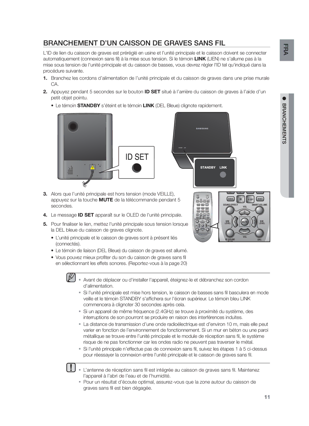 Samsung HW-F750/EN, HW-F751/XN, HW-F751/TK, HW-F751/EN, HW-F750/XN Branchement D’UN Caisson DE Graves Sans FIL, Branchements 