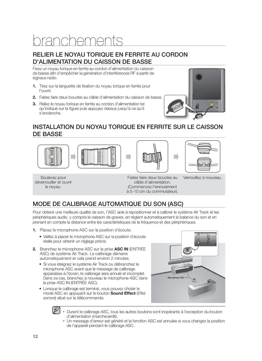 Samsung HW-F750/ZF, HW-F751/XN, HW-F751/TK, HW-F751/EN Mode DE Calibrage Automatique DU SON ASC, La prise ASC in Entrée ASC 