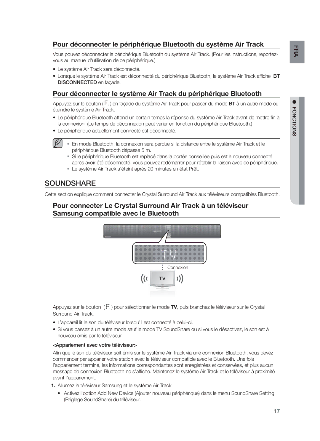 Samsung HW-F750/XN, HW-F751/XN, HW-F751/TK manual Soundshare, Le système Air Track séteint après 20 minutes en état Prêt 