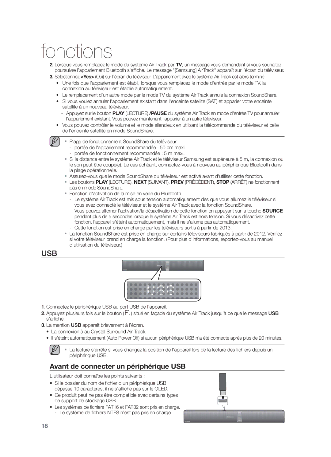 Samsung HW-F750/EN, HW-F751/XN, HW-F751/TK, HW-F751/EN, HW-F750/XN, HW-F750/ZF Usb, Avant de connecter un périphérique USB 