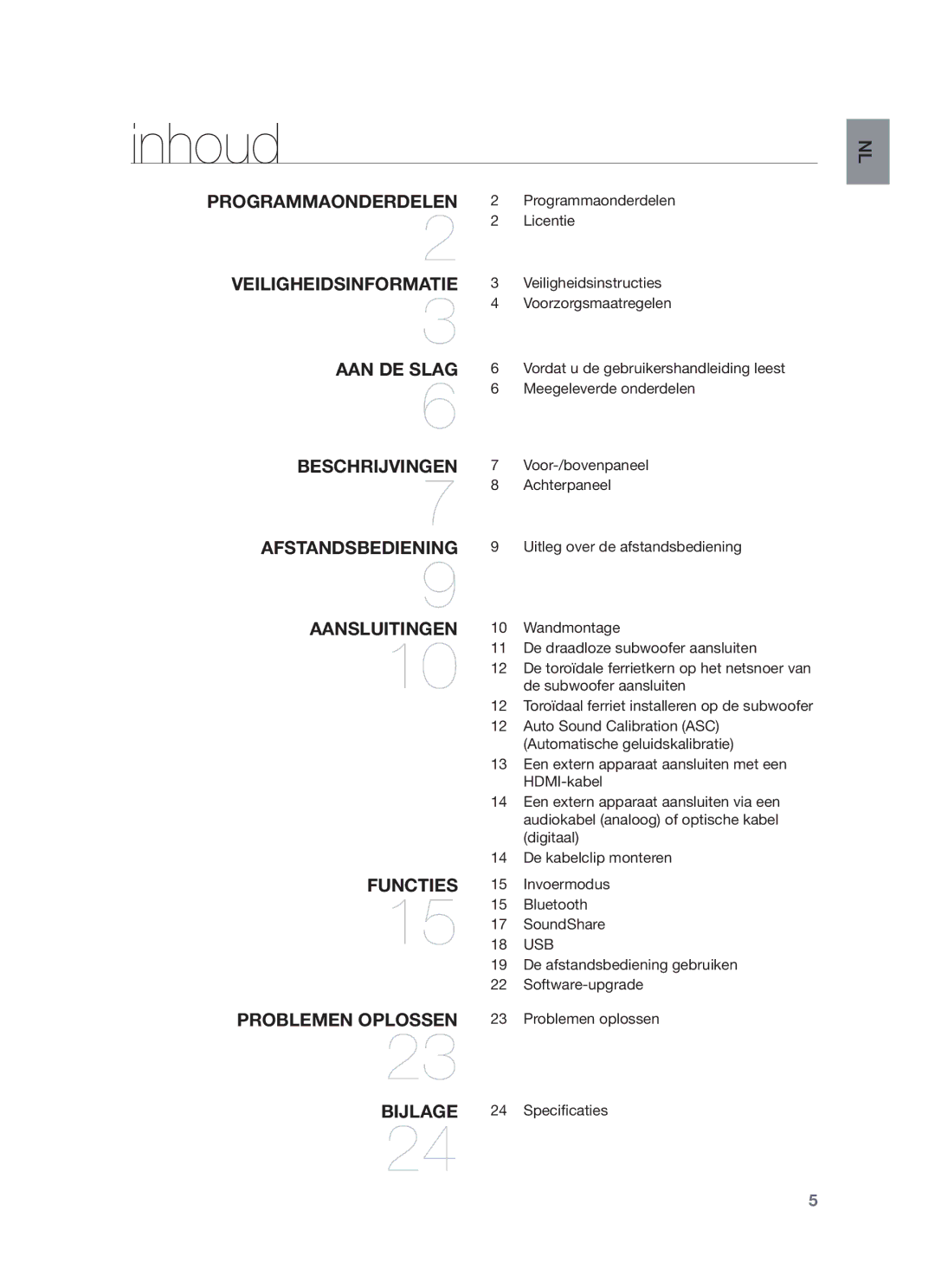 Samsung HW-F751/EN, HW-F751/XN, HW-F751/TK, HW-F750/XN, HW-F750/EN, HW-F750/ZF, HW-F751/ZF manual Inhoud 