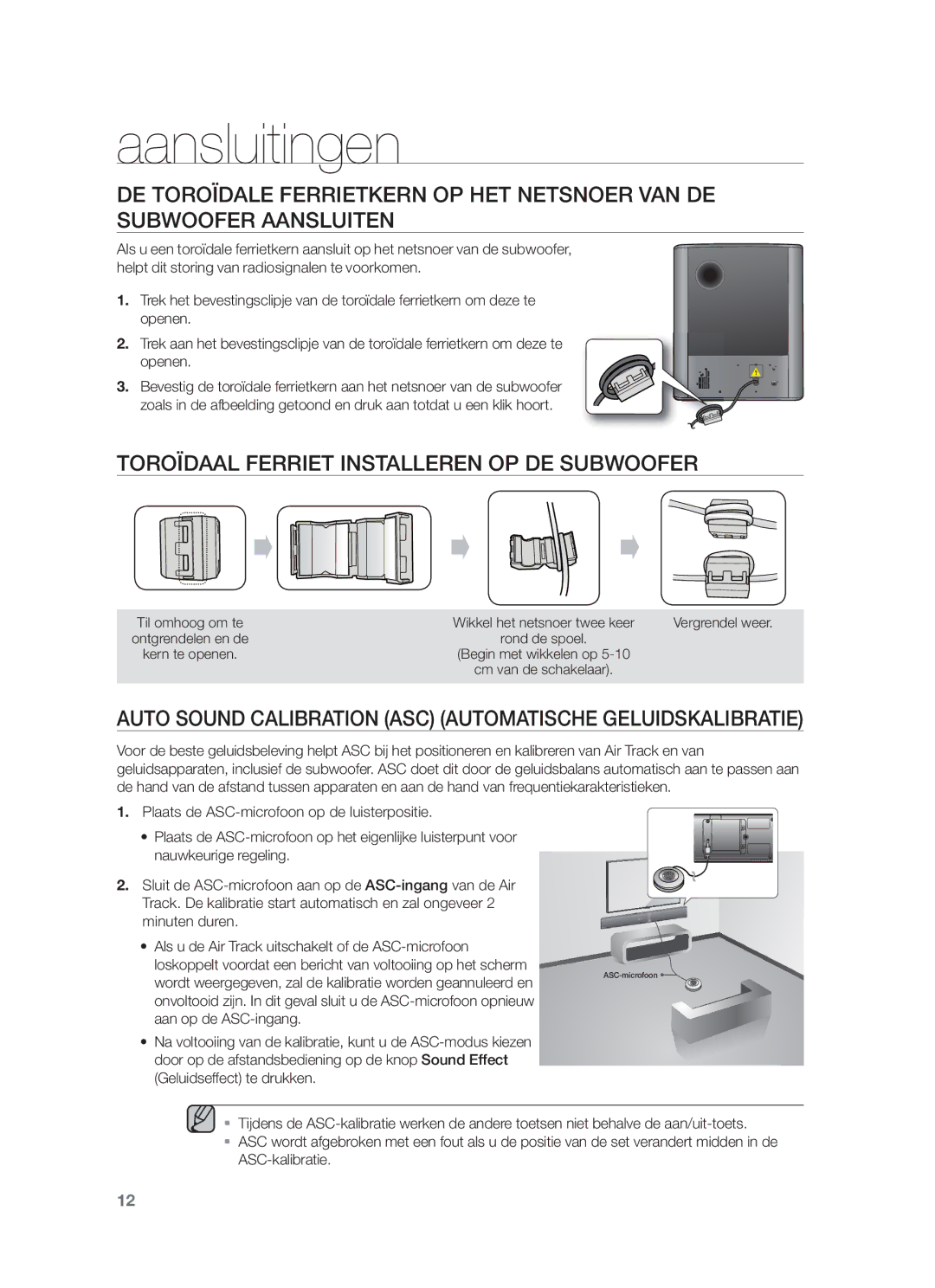 Samsung HW-F751/EN, HW-F751/XN, HW-F751/TK, HW-F750/XN, HW-F750/EN, HW-F750/ZF Toroïdaal Ferriet Installeren OP DE Subwoofer 