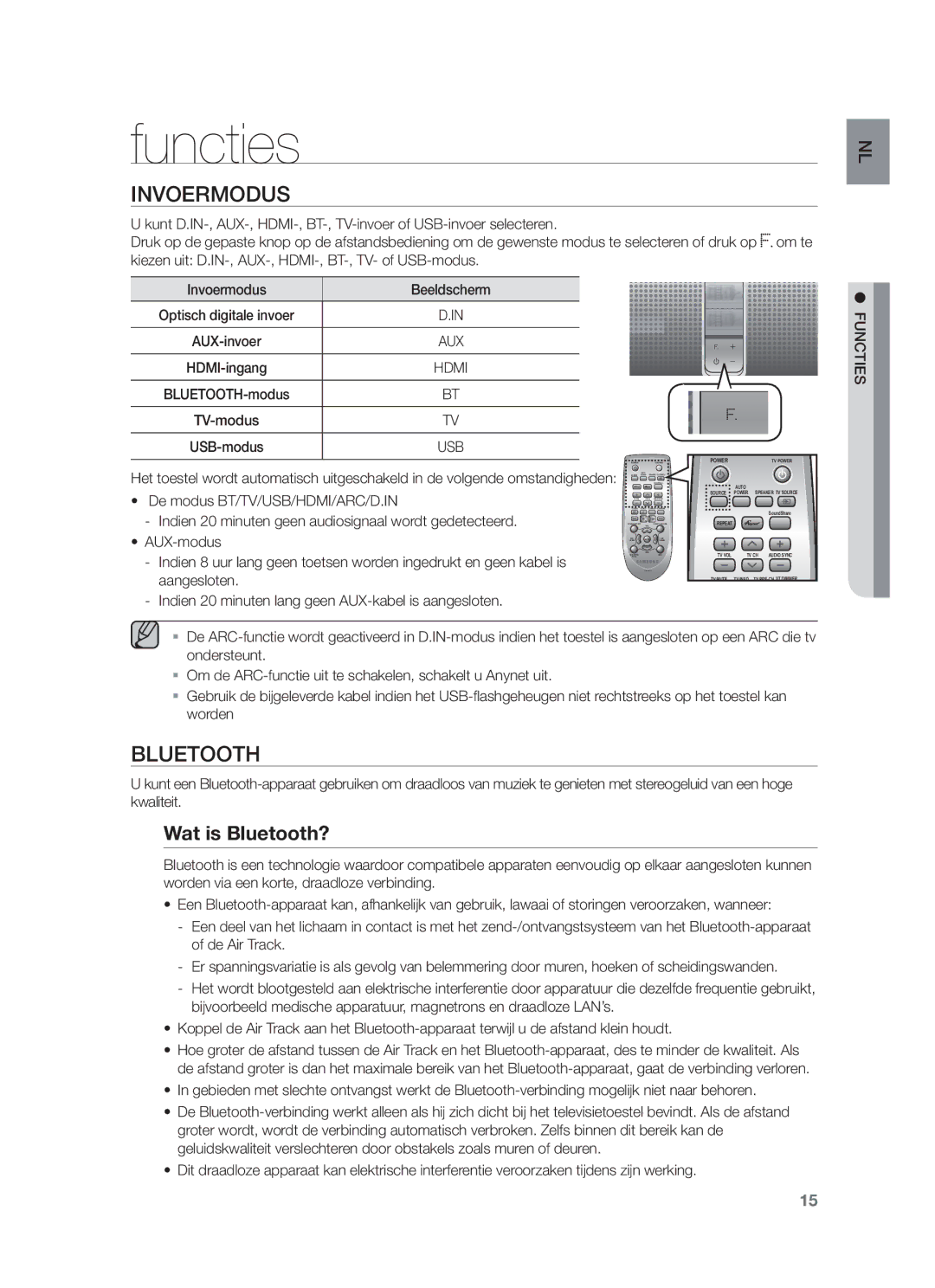 Samsung HW-F750/ZF, HW-F751/XN, HW-F751/TK, HW-F751/EN, HW-F750/XN, HW-F750/EN manual Functies, Invoermodus, Wat is Bluetooth? 