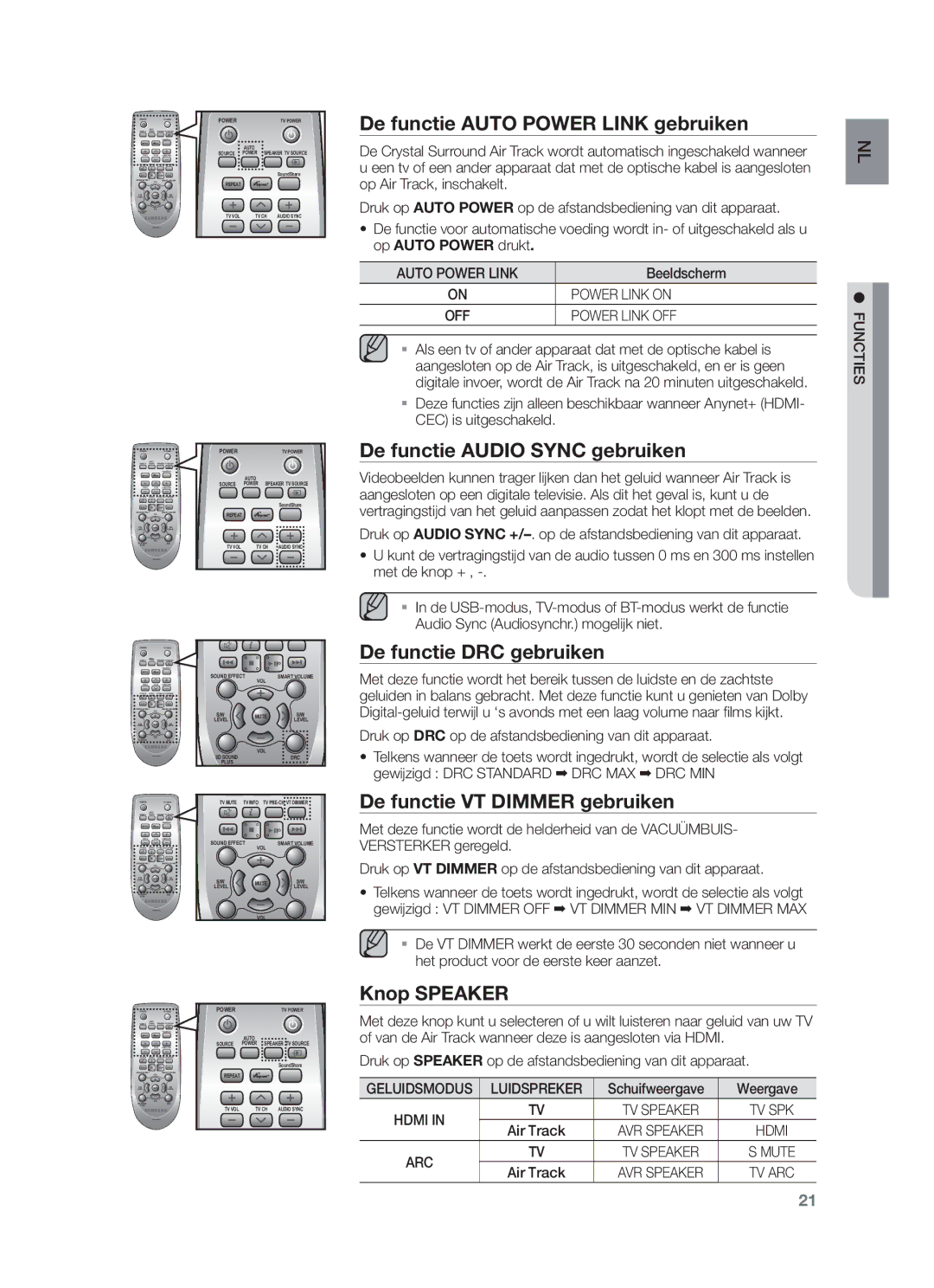 Samsung HW-F750/EN manual De functie Auto Power Link gebruiken, De functie Audio Sync gebruiken, De functie DRC gebruiken 