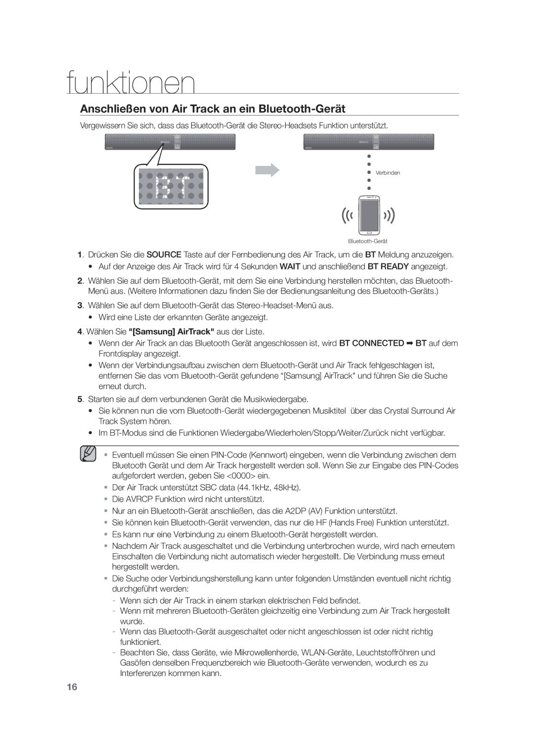 Samsung HW-F750/XN, HW-F751/XN, HW-F751/TK, HW-F751/EN, HW-F750/EN manual Anschließen von Air Track an ein Bluetooth-Gerät 