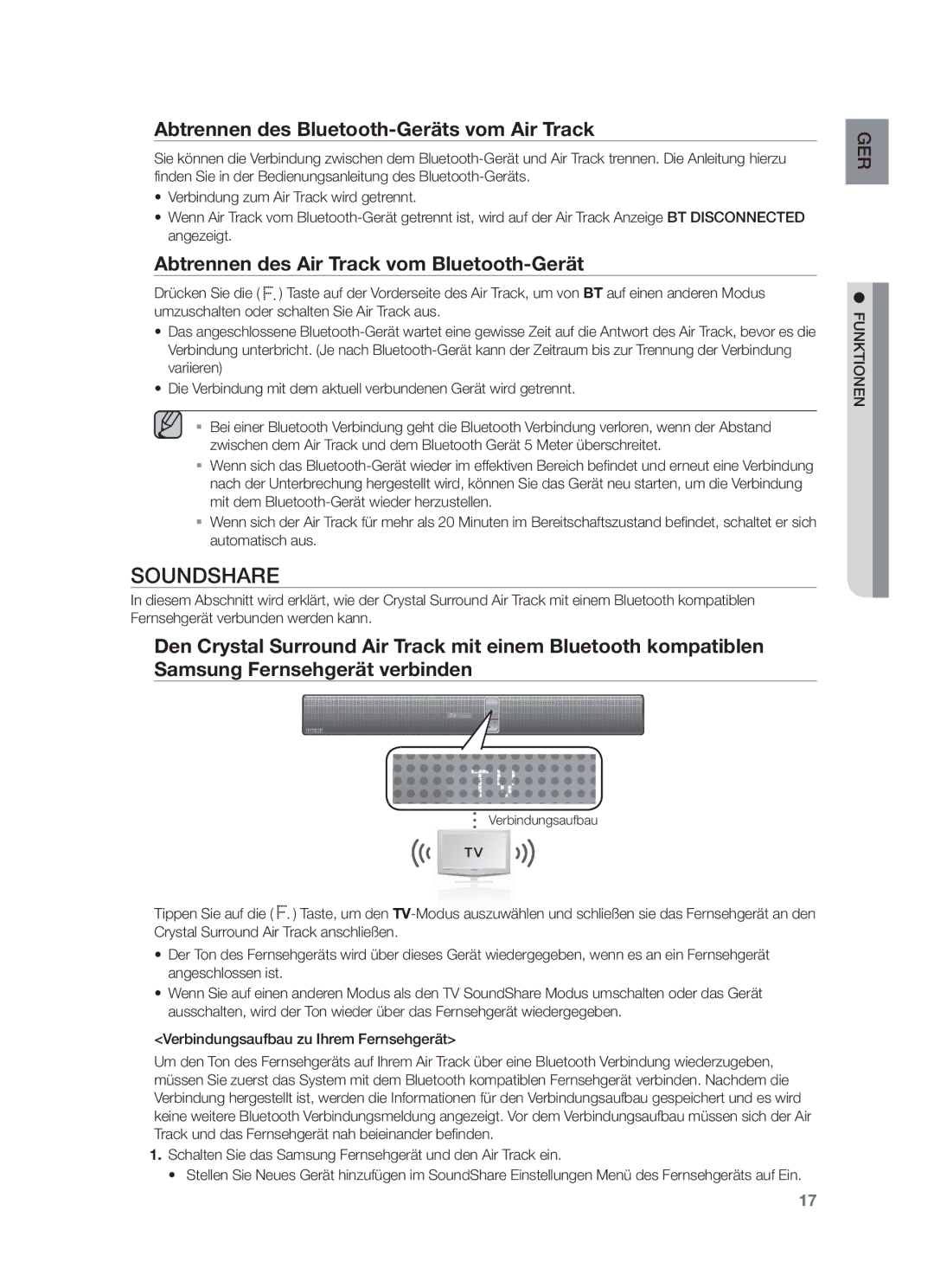 Samsung HW-F750/EN, HW-F751/XN Abtrennen des Bluetooth-Geräts vom Air Track, Abtrennen des Air Track vom Bluetooth-Gerät 