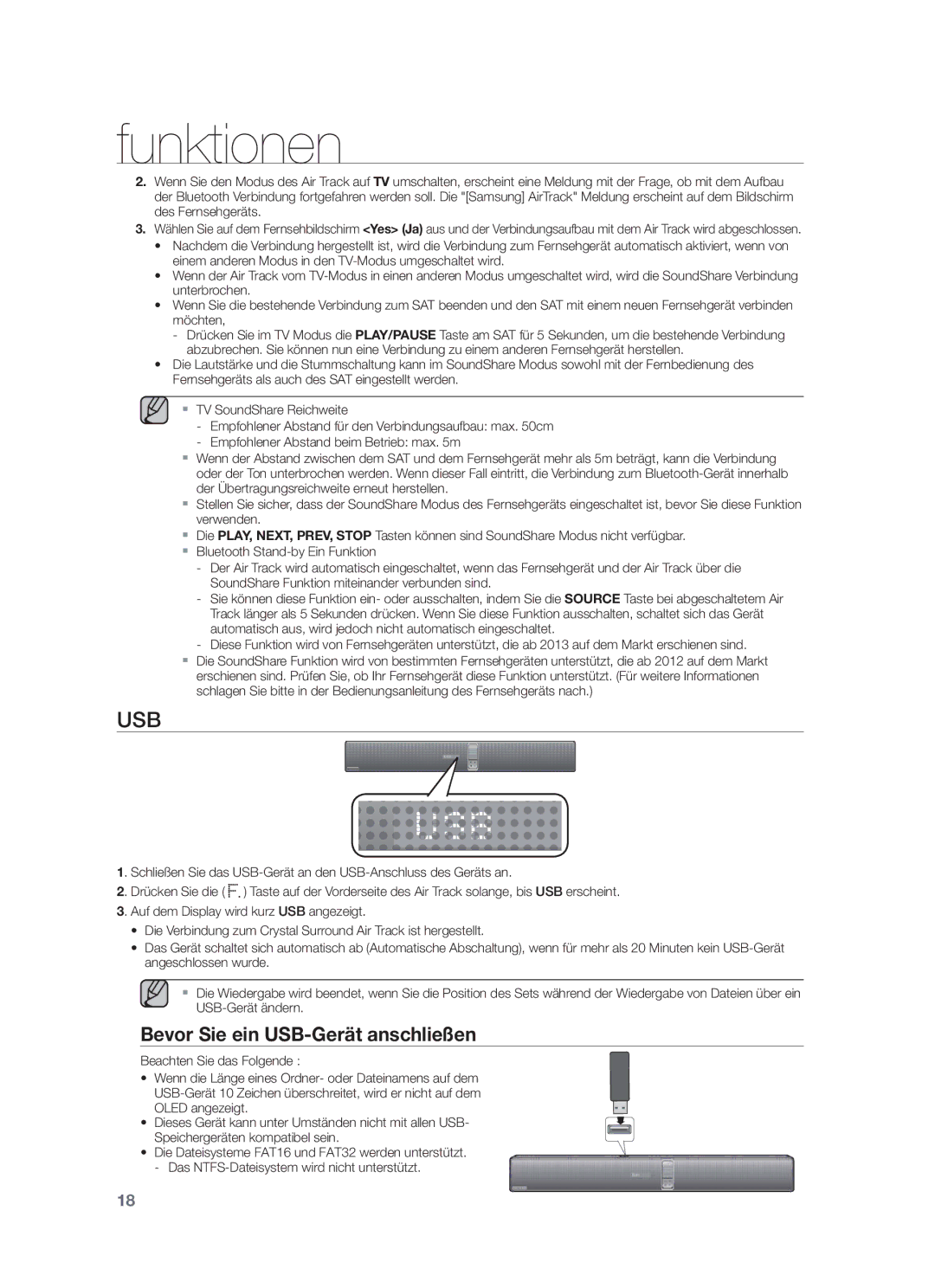 Samsung HW-F750/ZF, HW-F751/XN, HW-F751/TK, HW-F751/EN Bevor Sie ein USB-Gerät anschließen, Bluetooth Stand-by Ein Funktion 