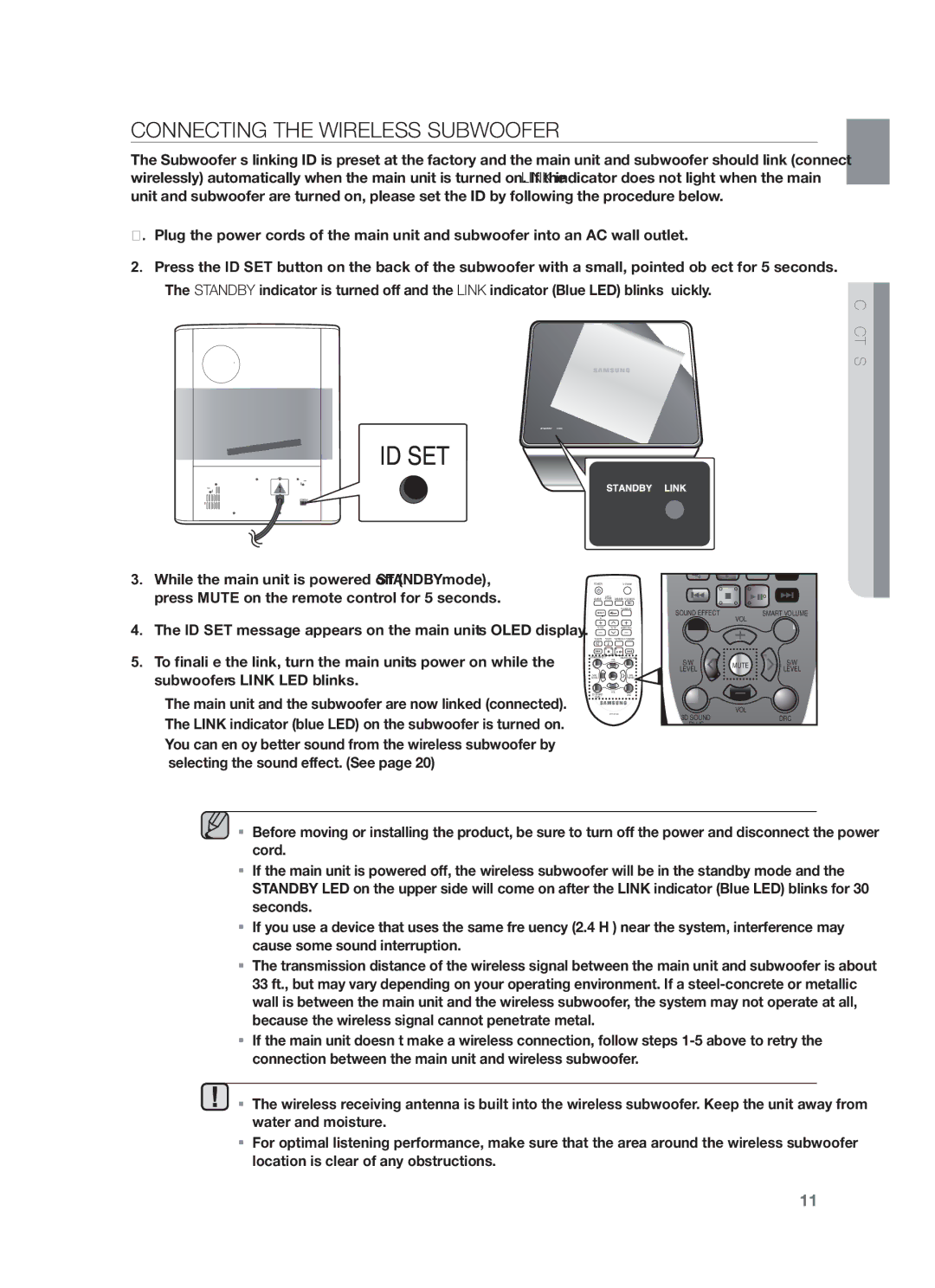 Samsung HW-F751/EN manual Connecting the Wireless Subwoofer, While the main unit is powered off Standby mode, Connections 