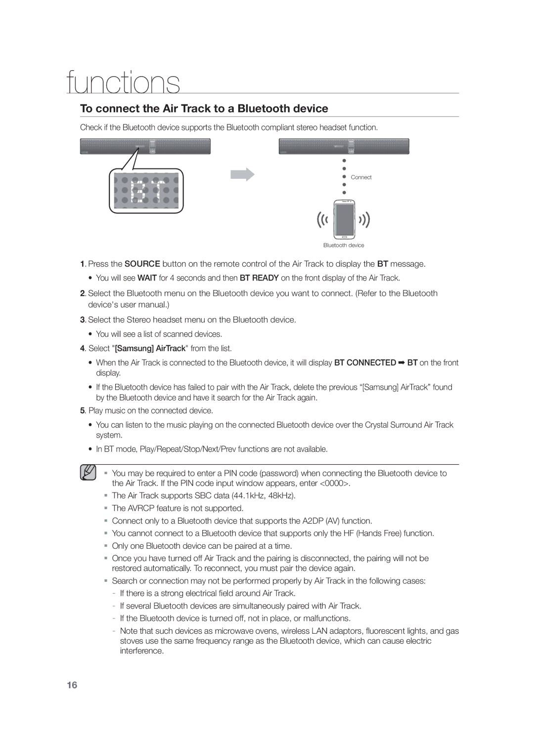 Samsung HW-F751/TK, HW-F751/XN, HW-F751/EN manual To connect the Air Track to a Bluetooth device 