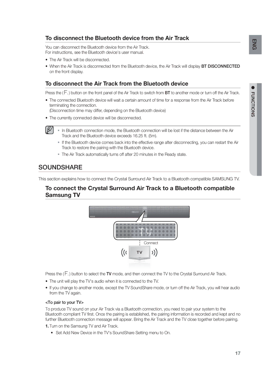 Samsung HW-F751/EN, HW-F751/XN, HW-F751/TK manual Soundshare, To disconnect the Bluetooth device from the Air Track 