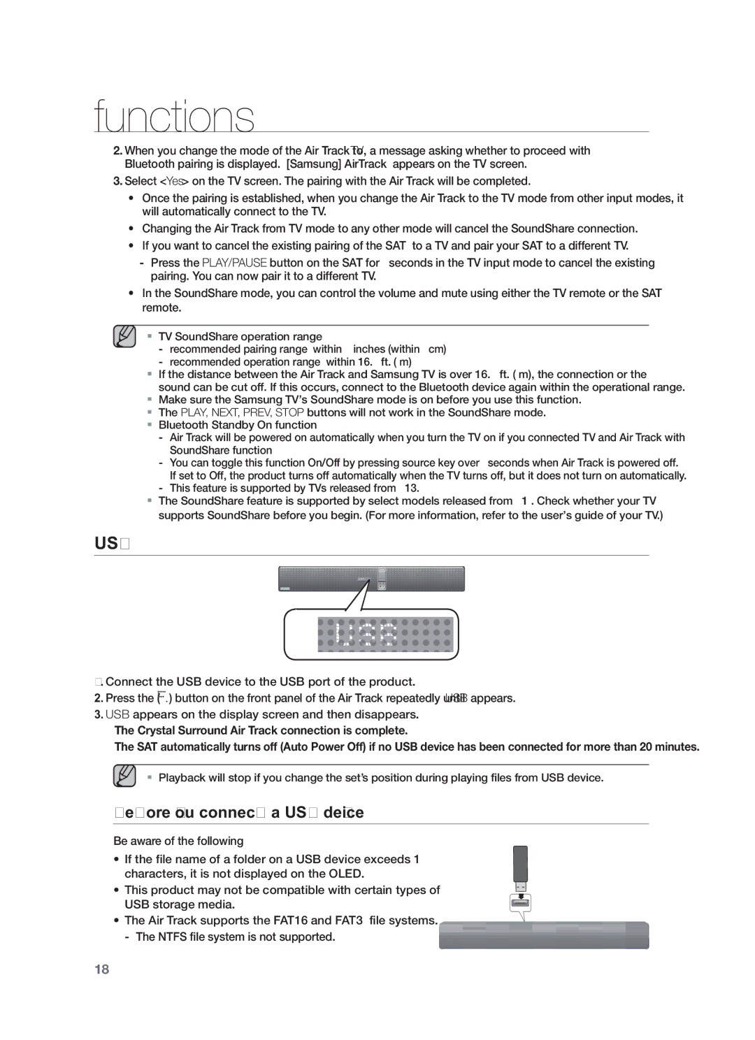 Samsung HW-F751/XN, HW-F751/TK, HW-F751/EN manual Usb, Before you connect a USB device, Be aware of the following 