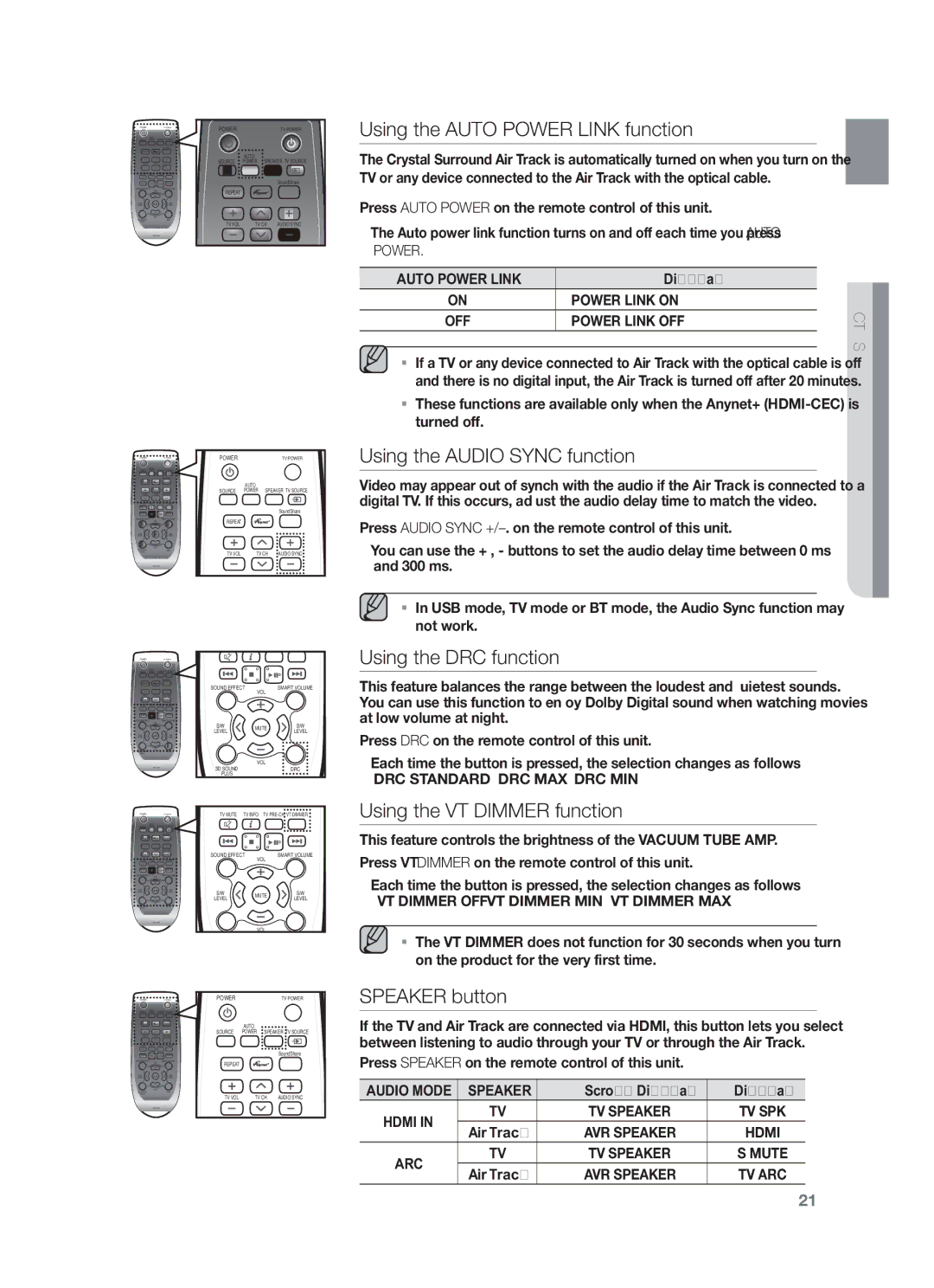 Samsung HW-F751/XN, HW-F751/TK Using the Auto Power Link function, Using the Audio Sync function, Using the DRC function 