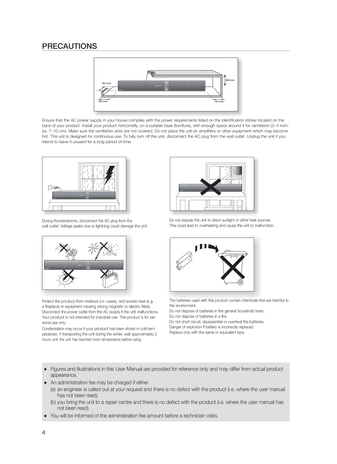 Samsung HW-F751/TK, HW-F751/XN, HW-F751/EN manual Precautions 