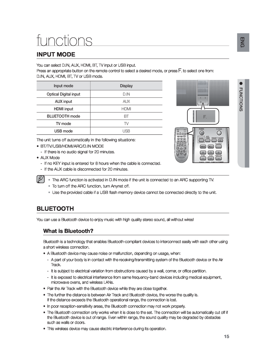 Samsung HW-F751/XN, HW-F751/TK, HW-F751/EN manual functions, Input Mode, What is Bluetooth? 