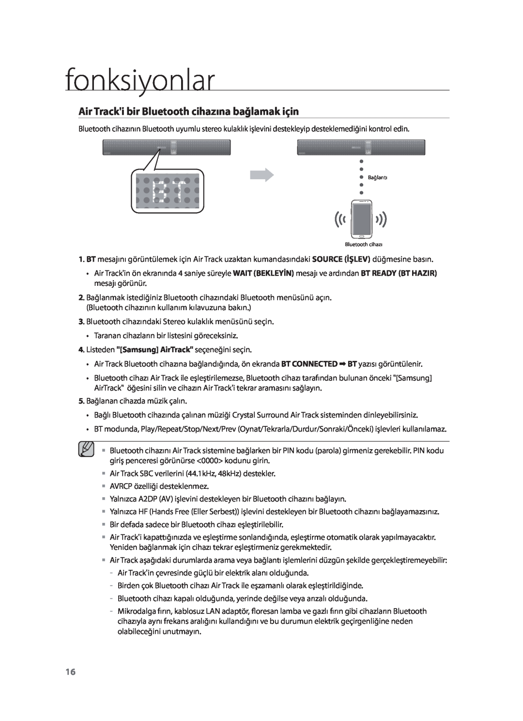 Samsung HW-F751/EN, HW-F751/XN, HW-F751/TK manual Air Tracki bir Bluetooth cihazına bağlamak için, fonksiyonlar 