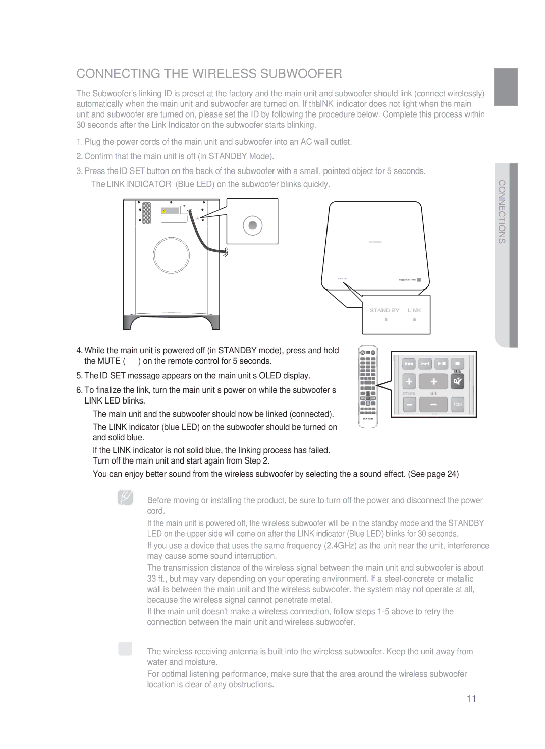 Samsung HW-F850/ZA user manual Connecting the Wireless Subwoofer, Connections 