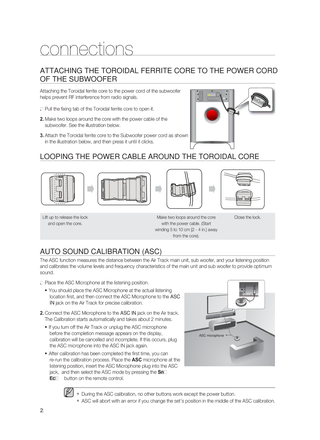 Samsung HW-F850/ZA user manual Looping the Power Cable around the Toroidal Core, Auto Sound Calibration ASC 