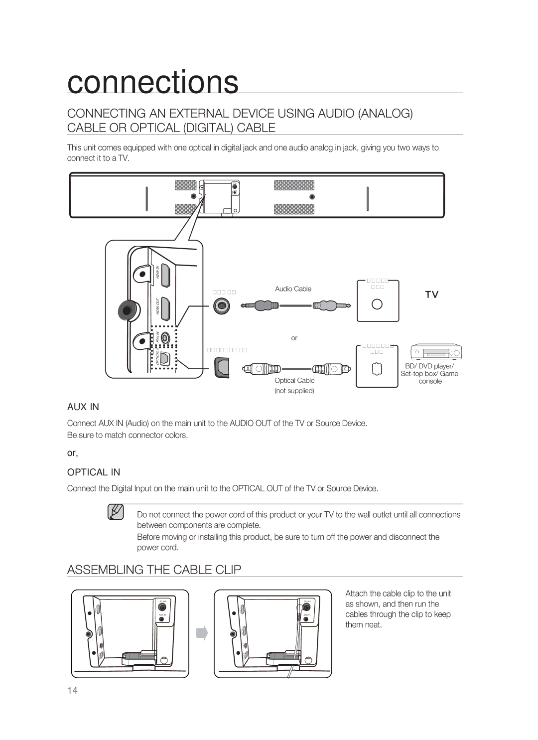 Samsung HW-F850/ZA user manual Assembling the Cable Clip, Aux 