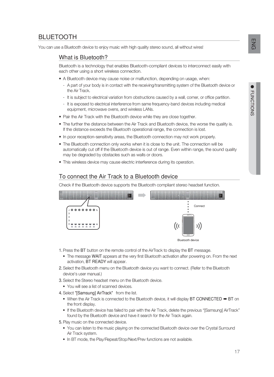 Samsung HW-F850/ZA user manual What is Bluetooth?, To connect the Air Track to a Bluetooth device 